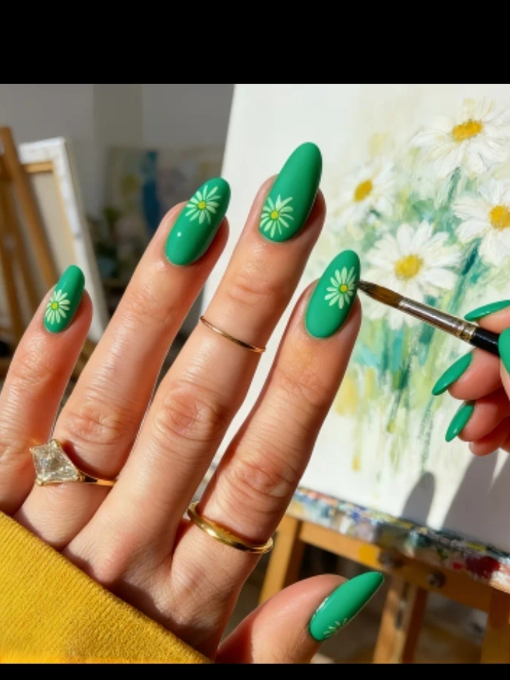 🔥3/$21 Matte Green Daisy Press On Nail Set